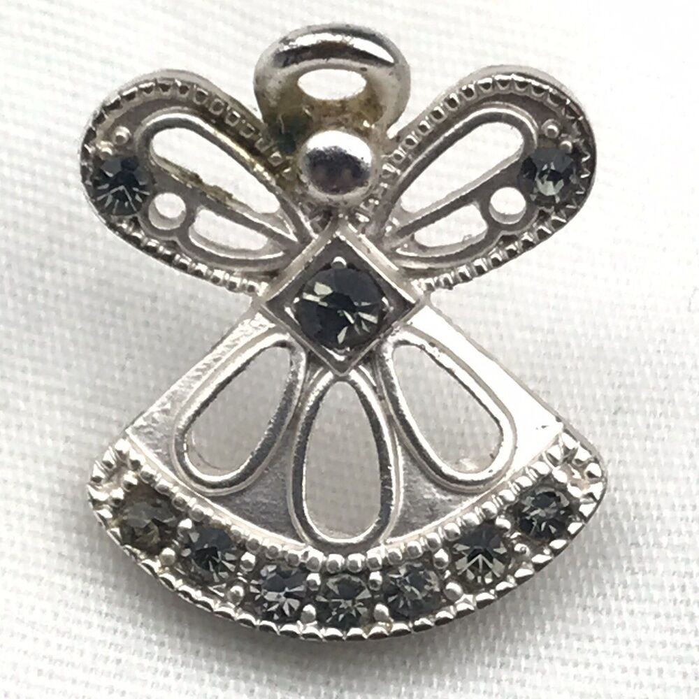 DM Angel Pin Brooch Silver Tone Jeweled Faceted Stones Elegant Statement